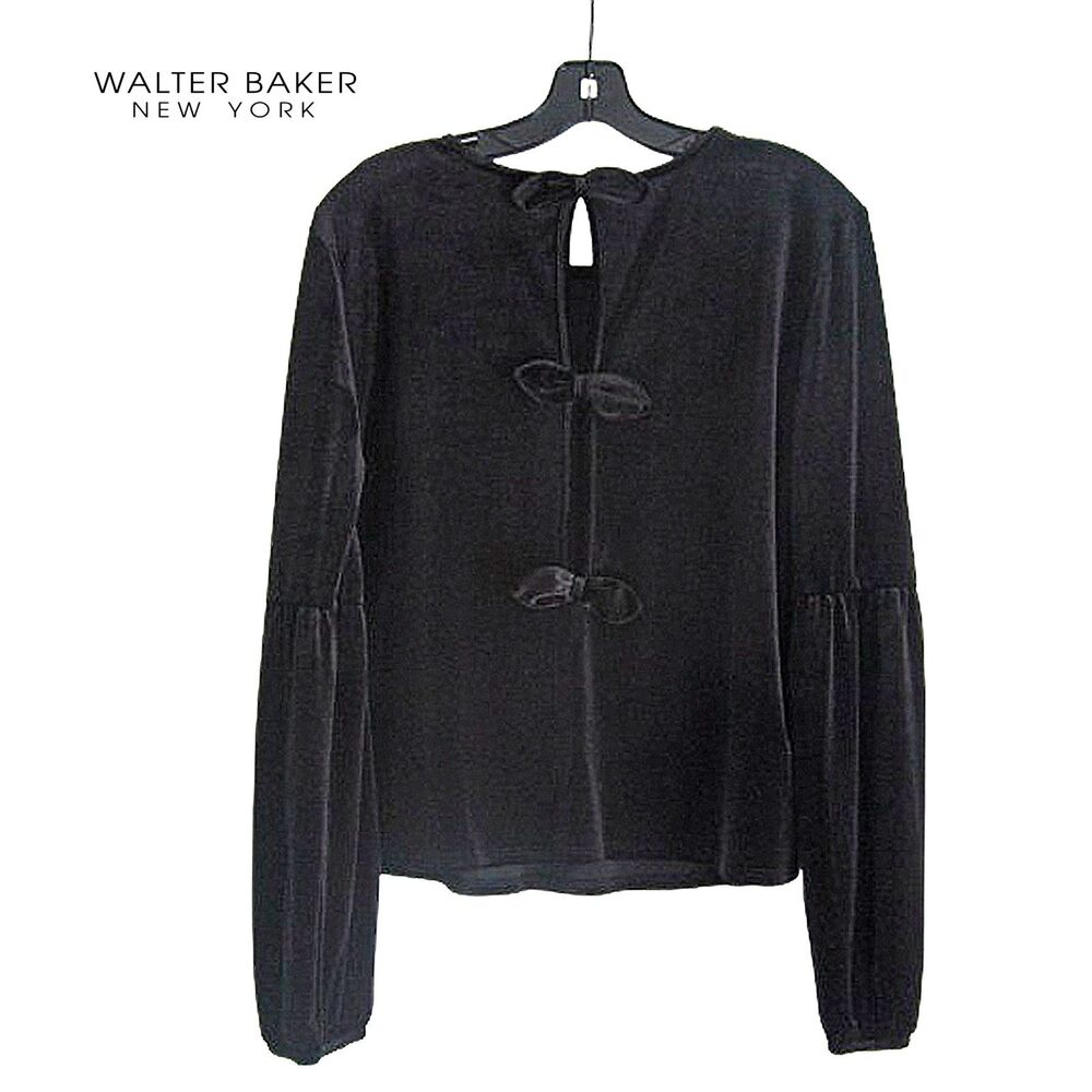 WALTER BAKER NEW Braxton Velvet Bow Open Back Bishop Sleeve Blouse M